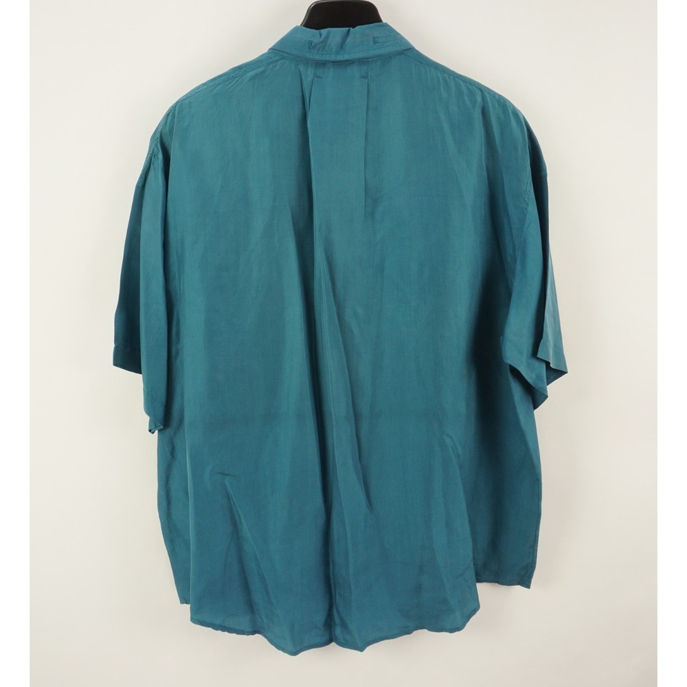 Vintage On the Brink Silk Whipstitch Accent Camp Shirt Men's XL Oversized Blue - Picture 2 of 15